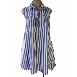 Hope Harlow Sleeveless Blue White Striped Tunic Top Dress Size 6 Trapeze Linen B